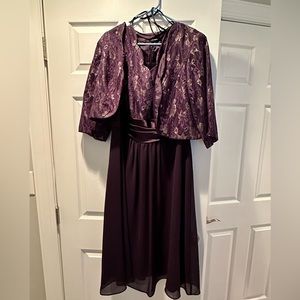 Le Bos Eggplant empire tank top waist dress with 3/4 sleeve jacket